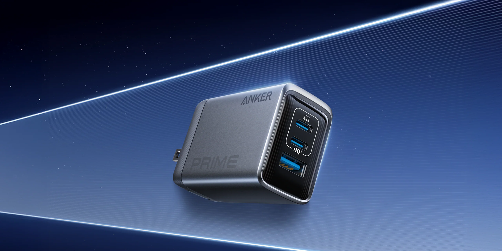 Experience powerful, high-speed charging on the go with the Anker Prime Charger (100W, 3 Ports, GaN). This ultra-compact charger features 2 USB-C ports, 1 USB-A port, and advanced GaN and ActiveShield 2.0 safety technology.